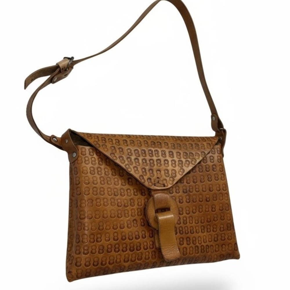 Vintage Handmade Tooled Leather‎ Crossbody Bag Mexico Adjustable Strap Boho